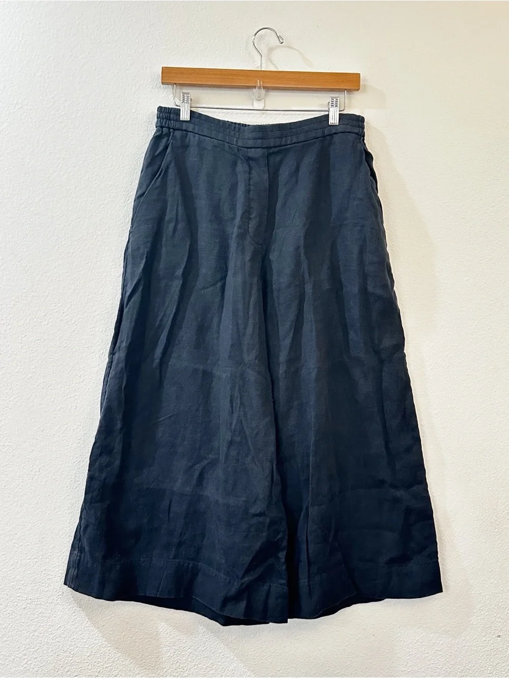 COS Navy Wide Leg Linen Culottes Pants Size 8 Cropped High Rise